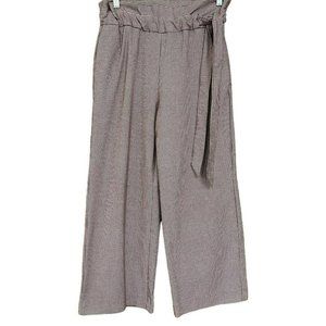 Zara trf Red Herringbone Paper Bag Waist Pull On Wide‎ Leg Pants Womens S